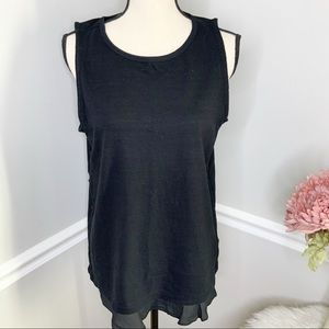 LOFT Black Side buttons ruffle Sleeveless Top